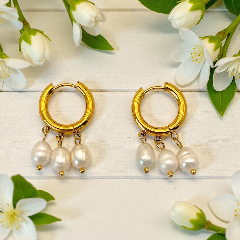 Mira triple pearl hoops earrings