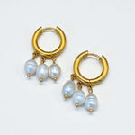 Load image into Gallery viewer, Mira Triple Pearl Hoops Earrings
