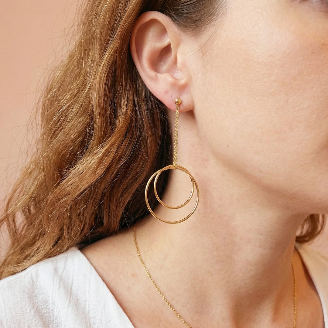 Timara Double Circle Drop Earrings